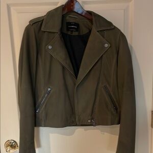 Lucky Brand Khaki Leather Moto Jacket